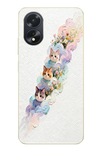Le Balvo Oppo A38 Uyumlu Yağlı Boya Kediler Baskılı Silikon Kılıf