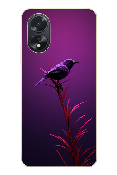 Le Balvo Oppo A38 Uyumlu Mor Kuş Dalda Baskılı Silikon Kılıf