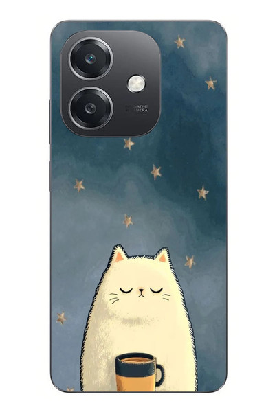 Le Balvo Oppo A3 Uyumlu Kahveci Beyaz Kedir Baskılı Silikon Kılıf