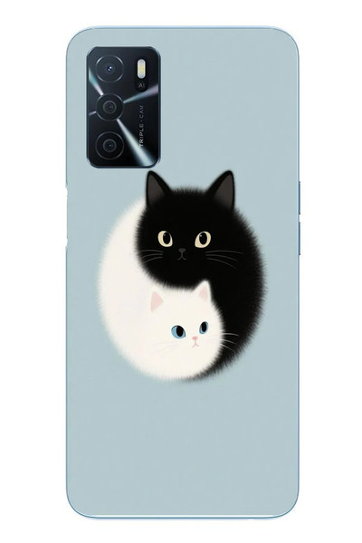 Le Balvo Oppo A16 Uyumlu Yin Yang Kediler Baskılı Silikon Kılıf