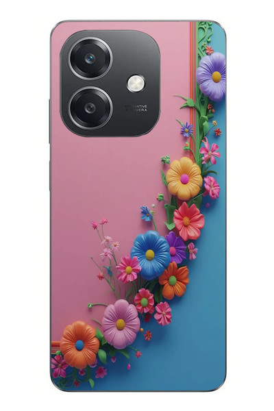 Le Balvo Oppo A3 Uyumlu Pembe Mavi Sarmaşık Baskılı Silikon Kılıf