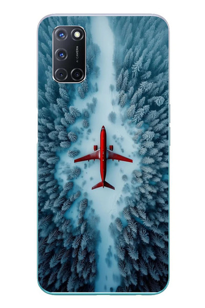 Le Balvo Oppo A52 Uyumlu Kış Ortasında Uçak Baskılı Silikon Kılıf