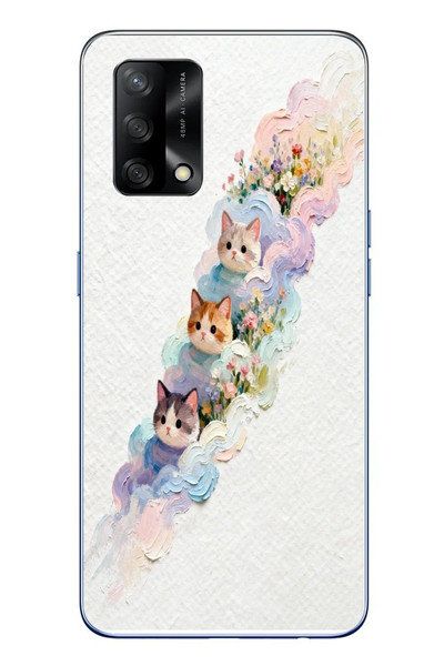 Le Balvo Oppo A74 Uyumlu Yağlı Boya Kediler Baskılı Silikon Kılıf