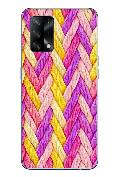 Le Balvo Oppo A74 Uyumlu Mor Sarı Örgü Baskılı Silikon Kılıf