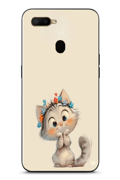 Le Balvo Oppo A5S Uyumlu Sevimli Çiçekli Kedi Baskılı Silikon Kılıf