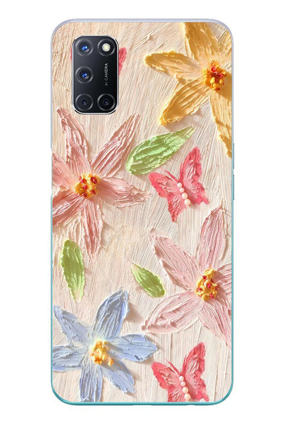 Le Balvo Oppo A52 Uyumlu Kelebekli Papatya Baskılı Silikon Kılıf