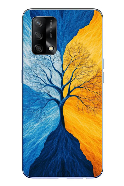 Le Balvo Oppo A74 Uyumlu Sarı Mavi Ağaç Baskılı Silikon Kılıf