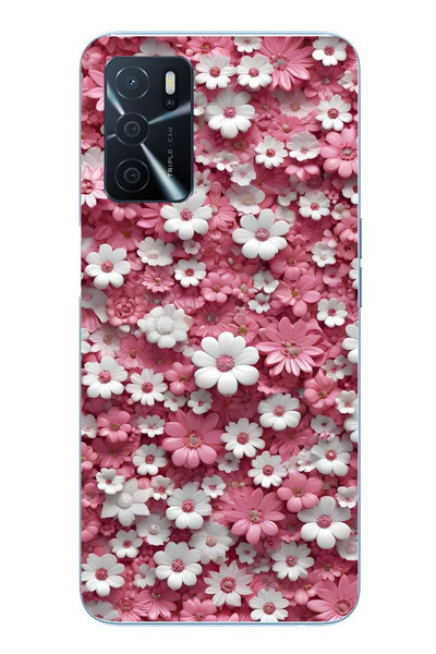 Le Balvo Oppo A16 Uyumlu Beyaz Pembe Papatyalar Baskılı Silikon Kılıf