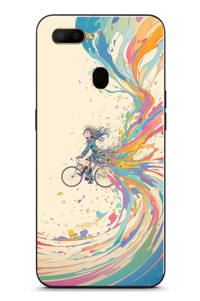 Le Balvo Oppo A5S Uyumlu Rengarenk Bisikletli Kız Baskılı Silikon Kılıf
