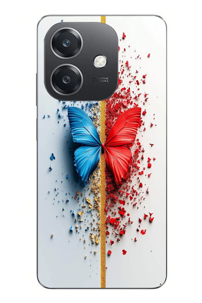 Le Balvo Oppo A3 Uyumlu Kırmızı Mavi Kelebek Baskılı Silikon Kılıf