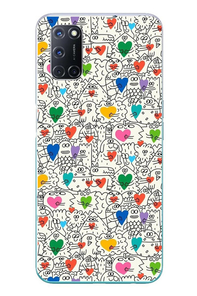 Le Balvo Oppo A52 Uyumlu Kalp Çizgileri Karışık Baskılı Silikon Kılıf