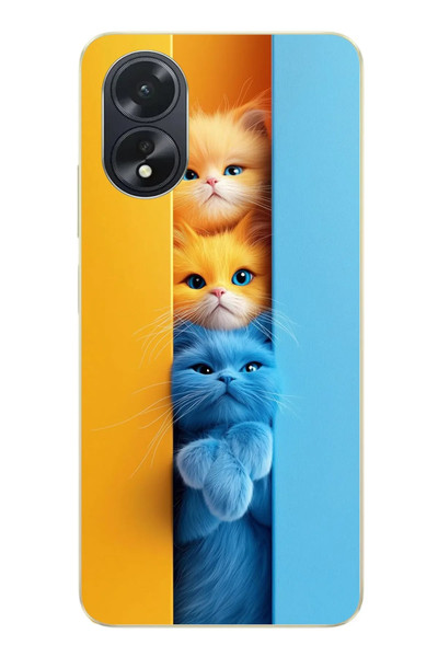 Le Balvo Oppo A38 Uyumlu Mavi Sarı Kediler Baskılı Silikon Kılıf