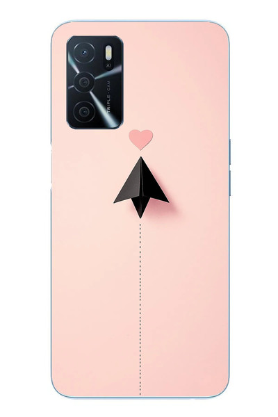 Le Balvo Oppo A16 Uyumlu Kalp Siyah Uçak Baskılı Silikon Kılıf
