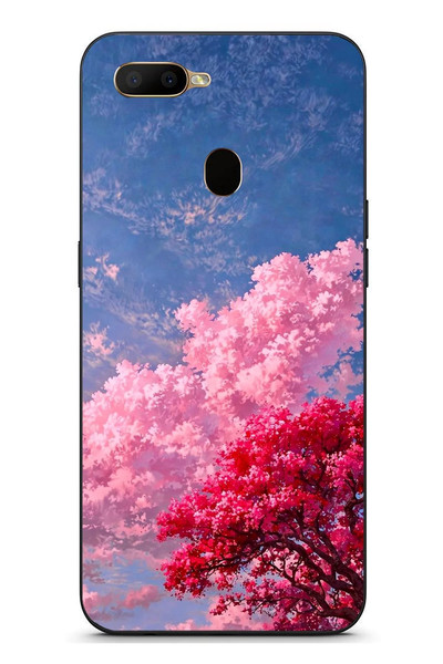 Le Balvo Oppo A5S Uyumlu Kırmızı Pembe Ağaçlar Baskılı Silikon Kılıf