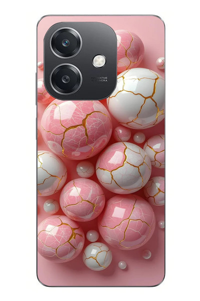 Le Balvo Oppo A3 Uyumlu Pembe Beyaz Kırık Toplar Baskılı Silikon Kılıf
