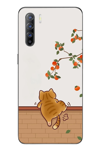 Le Balvo Oppo Reno 3 Uyumlu Kedi Tırmanıyor Baskılı Silikon Kılıf