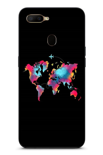 Le Balvo Oppo A5S Uyumlu Dünya Renkli Haritası Baskılı Silikon Kılıf