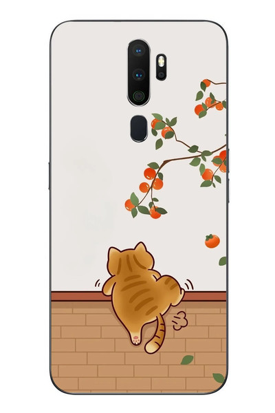 Le Balvo Oppo A5 2020 Uyumlu Kedi Tırmanıyor Baskılı Silikon Kılıf