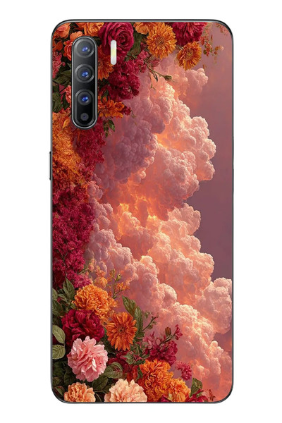 Le Balvo Oppo Reno 3 Uyumlu Güller ve Bulutlar Baskılı Silikon Kılıf