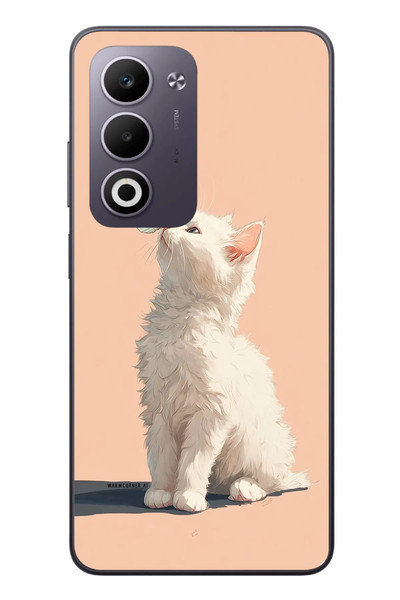Le Balvo Oppo A5 4G Uyumlu Beyaz Kelebekli Kedi Baskılı Silikon Kılıf