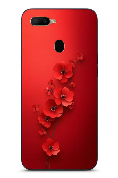 Le Balvo Oppo A5S Uyumlu Kırmızı Kardelenler Baskılı Silikon Kılıf