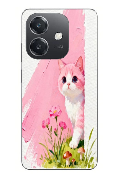 Le Balvo Oppo A3 Uyumlu Pembeli Kedi Baskılı Silikon Kılıf