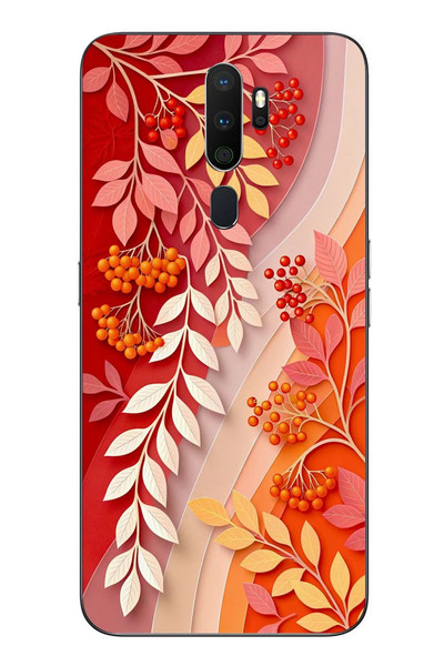 Le Balvo Oppo A5 2020 Uyumlu Kırmızı Beyaz İğdeler Baskılı Silikon Kılıf
