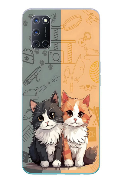 Le Balvo Oppo A52 Uyumlu Sarı ve Siyah Kedi Baskılı Silikon Kılıf