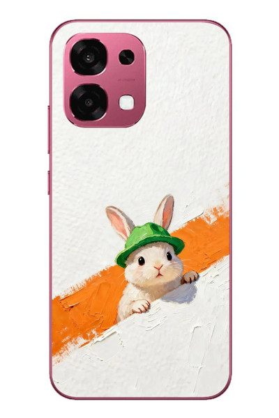 Le Balvo Oppo A6 PRO Uyumlu Yeşil Şapkalı Tavşan Baskılı Silikon Kılıf