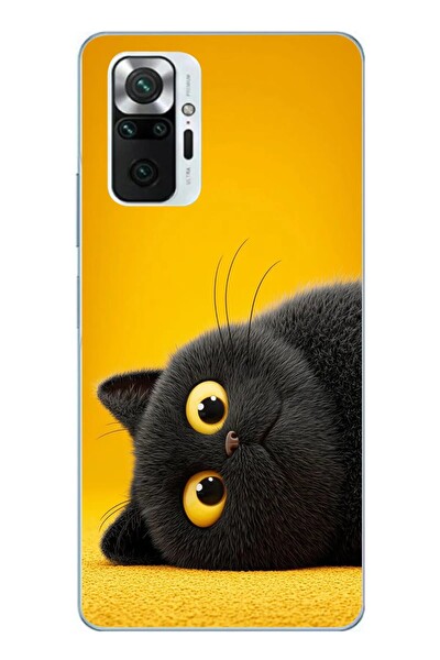 Le Balvo Redmi Note 10 Pro Uyumlu Yan Bakan Siyah Kedi Baskılı Silikon Kılıf