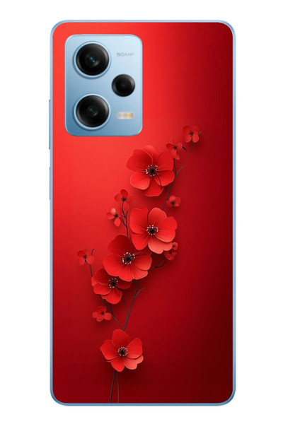 Le Balvo Redmi Note 12 Pro 5G Uyumlu Kırmızı Kardelenler Baskılı Silikon Kılıf