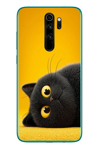 Le Balvo Redmi Note 8 Pro Uyumlu Yan Bakan Siyah Kedi Baskılı Silikon Kılıf
