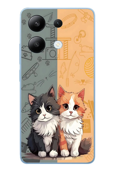 Le Balvo Redmi Note 13 4G Uyumlu Sarı ve Siyah Kedi Baskılı Silikon Kılıf