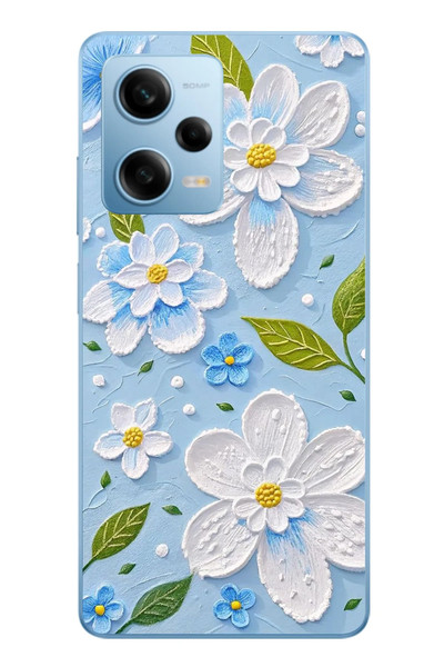 Le Balvo Redmi Note 12 Pro 5G Uyumlu Mavi Papatyalar Baskılı Silikon Kılıf