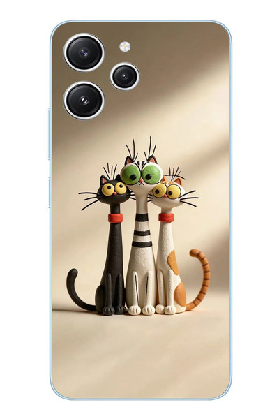 Le Balvo Redmi 12 Uyumlu Neşeli Kedi Ailesi Baskılı Silikon Kılıf
