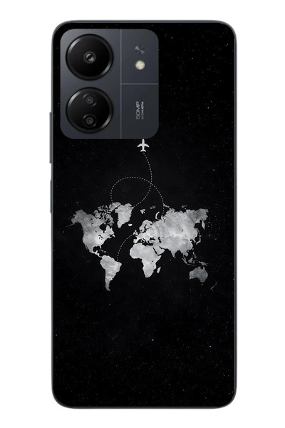 Le Balvo Redmi 13C Uyumlu Dünya Haritası Uçuş Baskılı Silikon Kılıf
