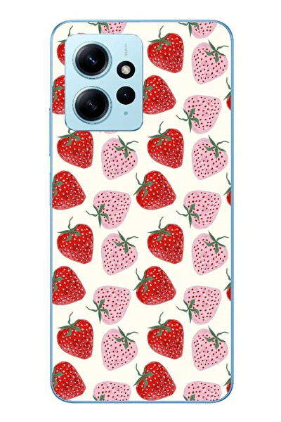 Le Balvo Redmi Note 12 4G Uyumlu Kırmızı Pembe Çilekler Baskılı Silikon Kılıf