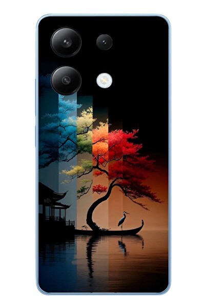 Le Balvo Redmi Note 13 4G Uyumlu Dört Mevsim Ağaç Baskılı Silikon Kılıf