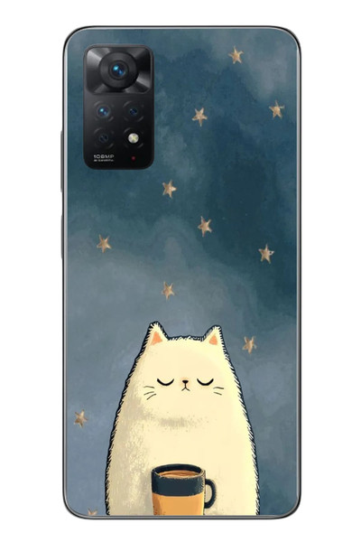 Le Balvo Redmi Note 11 Pro 4G Uyumlu Kahveci Beyaz Kedir Baskılı Silikon Kılıf