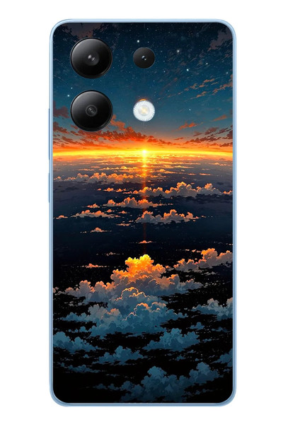 Le Balvo Redmi Note 13 4G Uyumlu Gün Batımı ve Ay Baskılı Silikon Kılıf