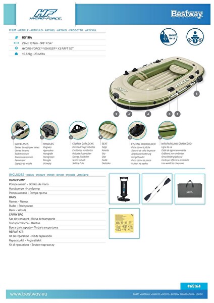Bestway Hydro-Force Voyager X3 Raft Bej Şişme Bot Sei
