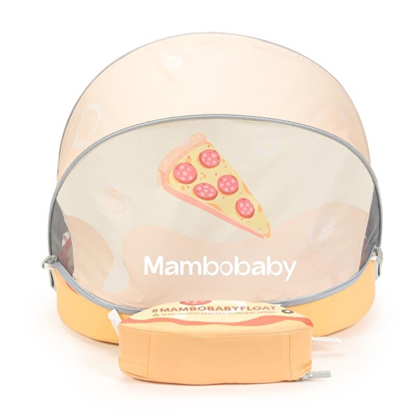 Mambobaby Pizza Desen - Emniyetli Gölgelikli Ve Ayak Destekli Bebek Yüzme Simidi