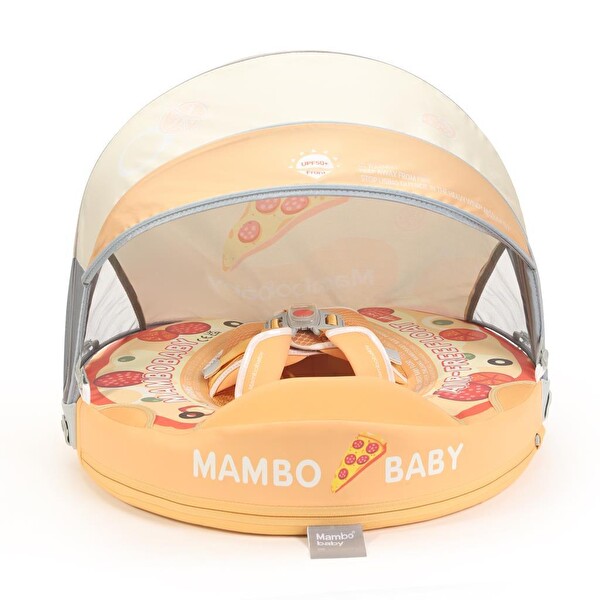 Mambobaby Pizza Desen - Emniyetli Gölgelikli Ve Ayak Destekli Bebek Yüzme Simidi