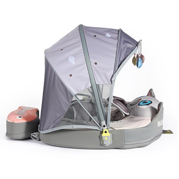 Mambobaby Kedi - Balık Desen Emniyetli Gölgelikli Ve Ayak Destekli Bebek Yüzme Simidi