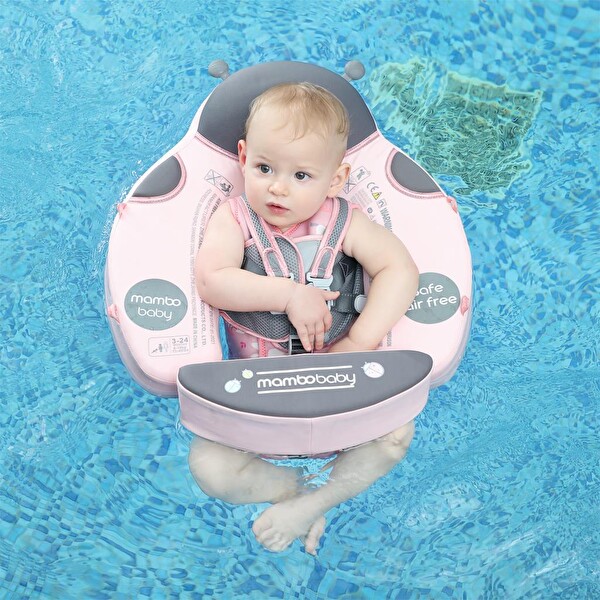 Mambobaby Emniyetli Gölgelikli Ve Ayak Destekli Yüzme Simidi - Pembe Uğur Böceği
