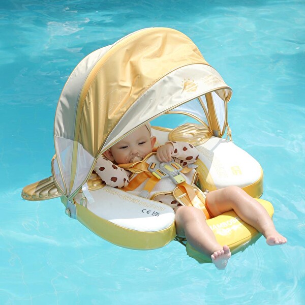 Mambobaby Emniyetli Gölgelikli Ve Ayak Destekli Yüzme Simidi - Gold Angel