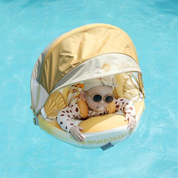 Mambobaby Emniyetli Gölgelikli Ve Ayak Destekli Yüzme Simidi - Gold Angel