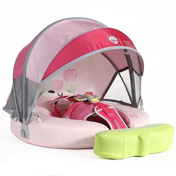 Mambobaby Emniyetli Gölgelikli Ve Ayak Destekli Yüzme Simidi - Pink Flowers