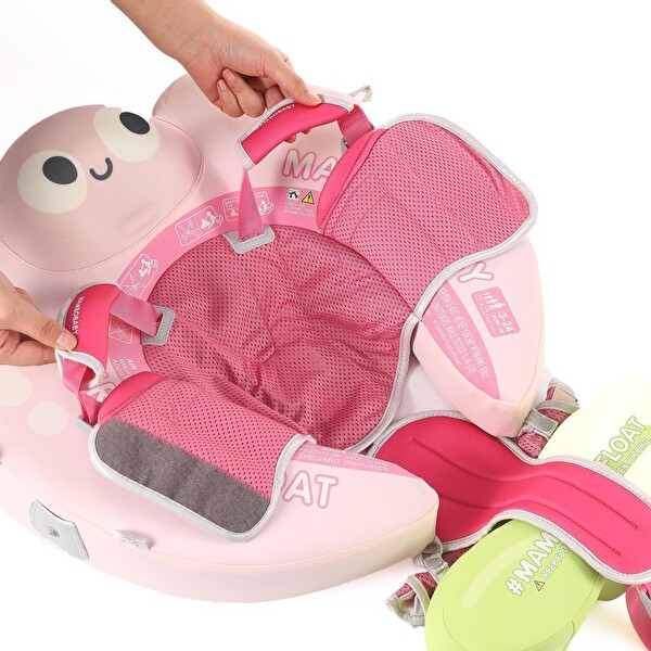 Mambobaby Emniyetli Gölgelikli Ve Ayak Destekli Yüzme Simidi - Pink Flowers
