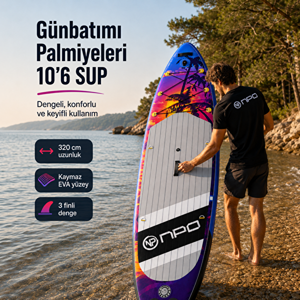 NPO Sunset Palm 305x81x15cm Şişme Premium SUP Paddle Board 148kg Kürek Pompa Çanta Koltuklu Full Set